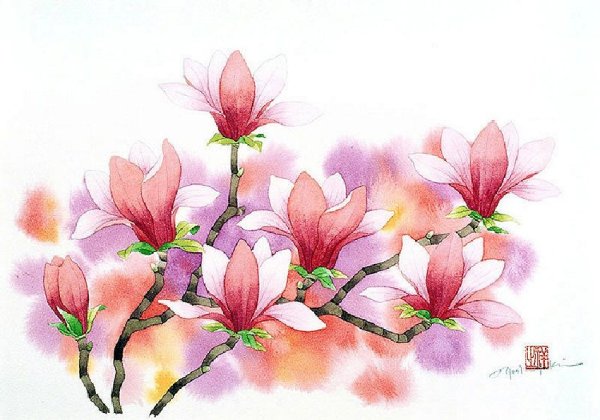 Фиолетовые Акварельные цветы