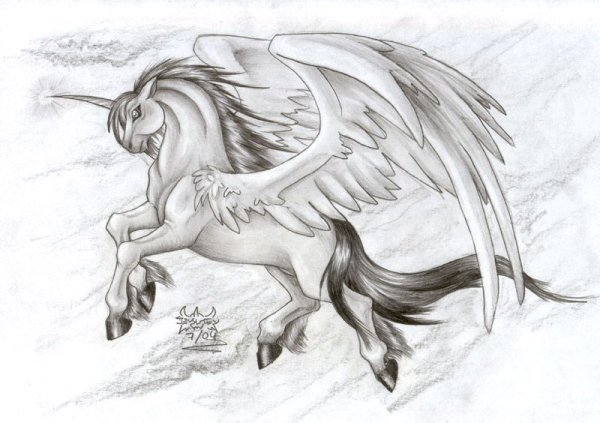 Мифические существа с крыльями карандашом