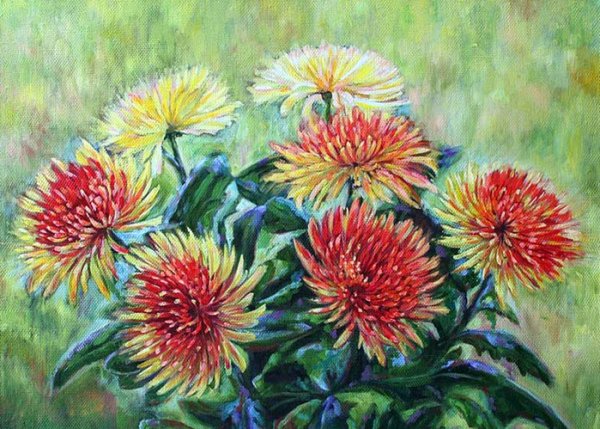 Хризантемы гуашью