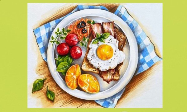 Завтрак рисунок акварелью