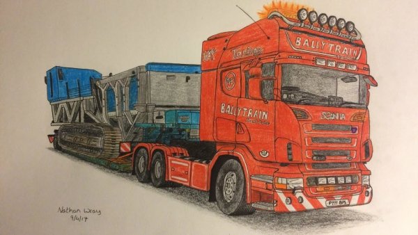 Грузовик цветными карандашами