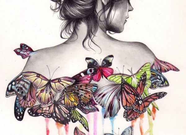 Девушка со спины рисунок