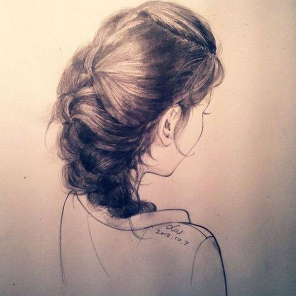 Нарисованная девушка со спины