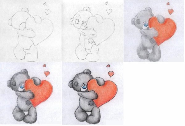 Мишка с сердечком рисунок для срисовки