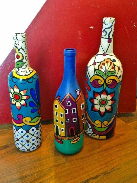 Роспись бутылок акриловыми красками