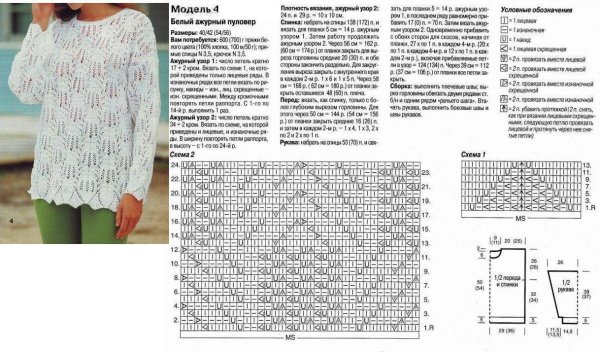 Ажурные пуловеры спицами со схемами простые и красивые