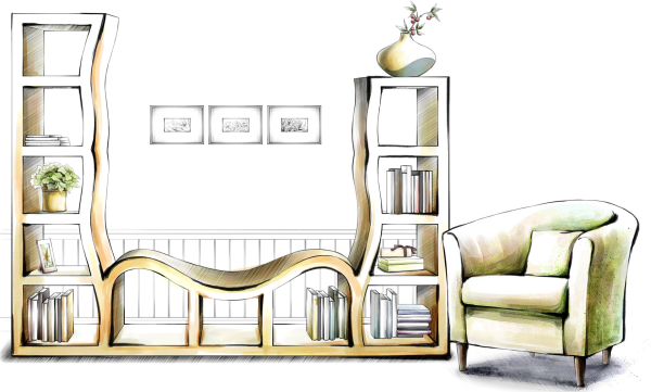 Нарисованная мебель для гостиной