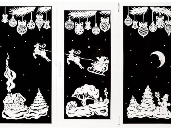 Узоры из снежинок на окне