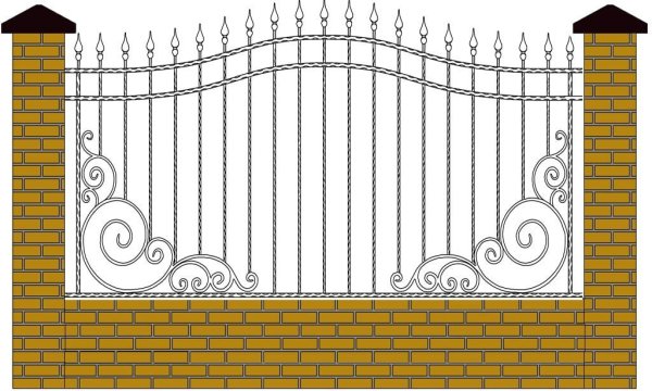 Красивый забор из кирпича с узорами