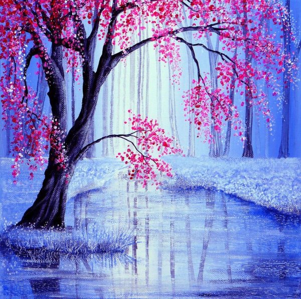 Японский пейзаж акрилом