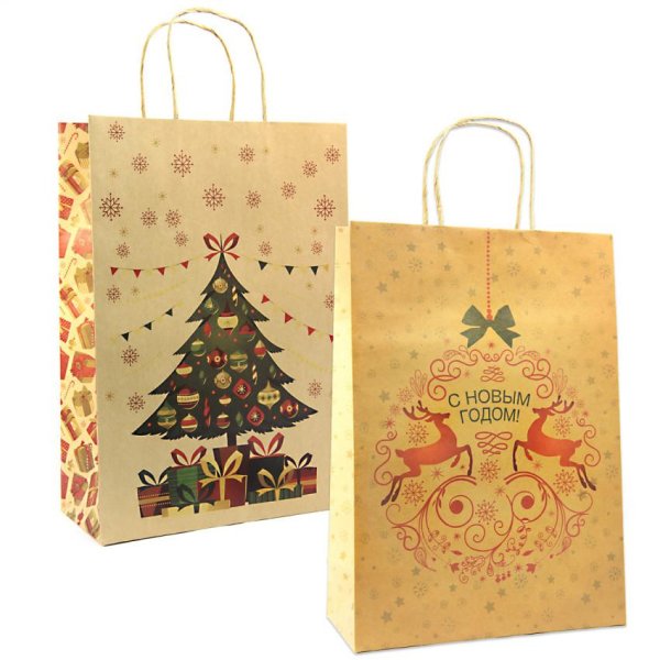 Пакет подарочный крафт "новогодний" 22777