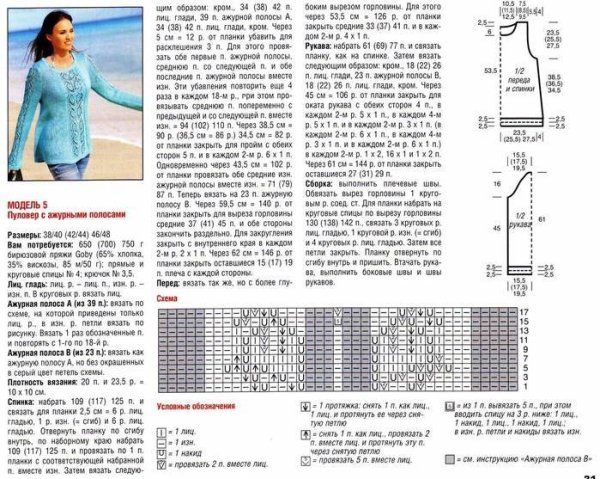 Пуловеры ажурное вязание спицами схемы и описание бесплатно