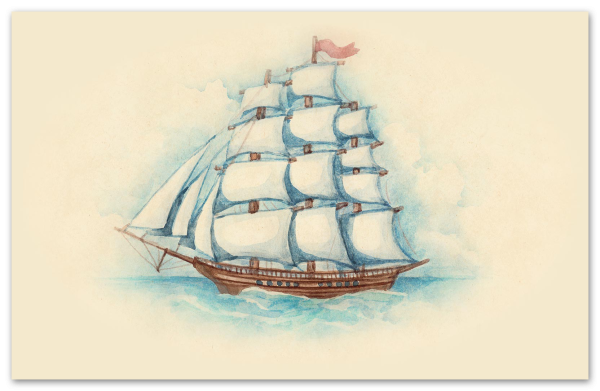 Корабль цветными карандашами