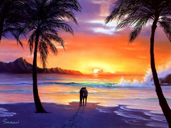 Закат на море акрилом