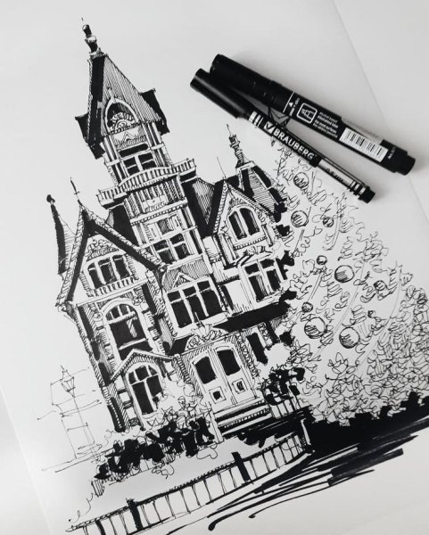 Рисунки чёрной гелевой ручкой