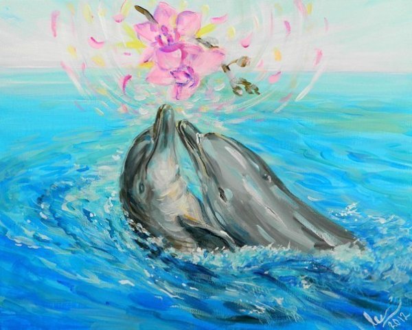 Картина дельфины
