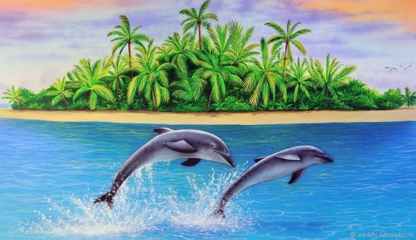 Дельфин в море рисунок