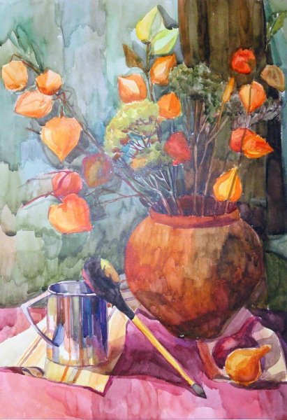 Натюрморт с физалис в художественной школе