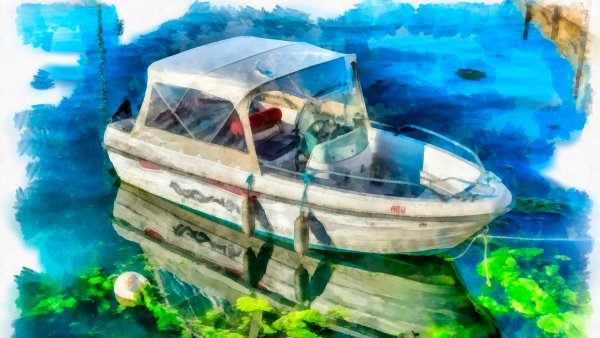 Лодки рыбачьи акварелью