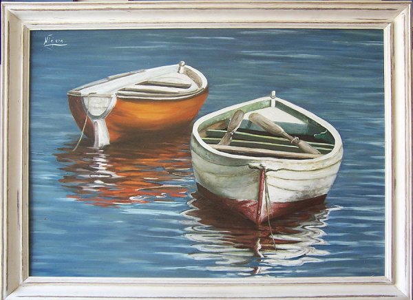 Лодка на воде акварель