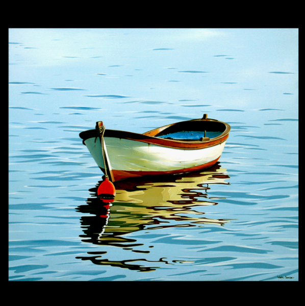 Картина лодка на воде