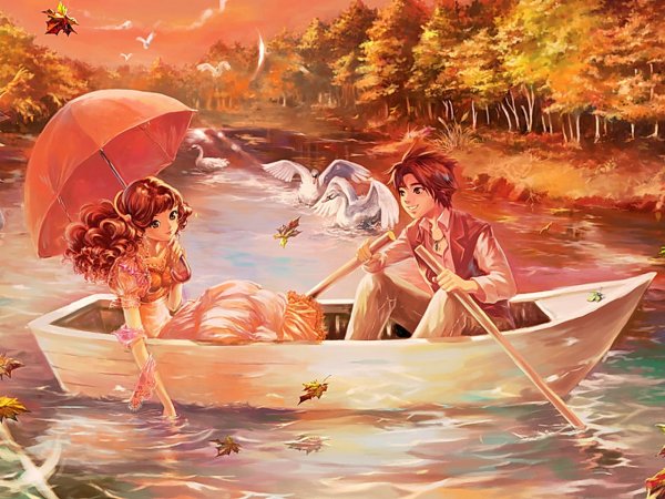 Картина влюбленные в лодке