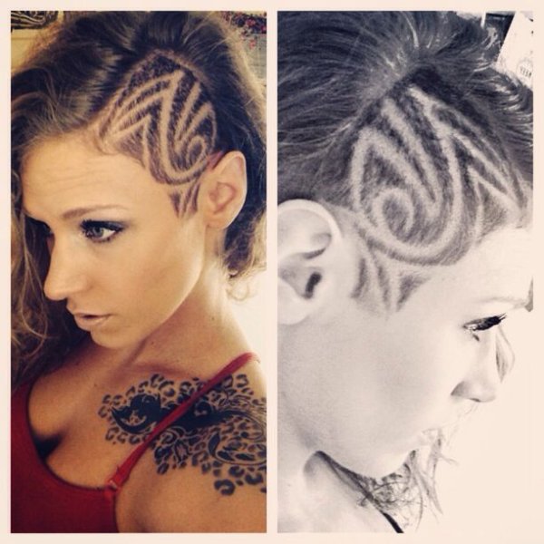 Выбритые рисунки на висках женские