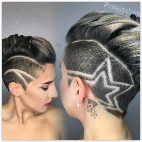 Стрижка с выбритым рисунком звезды