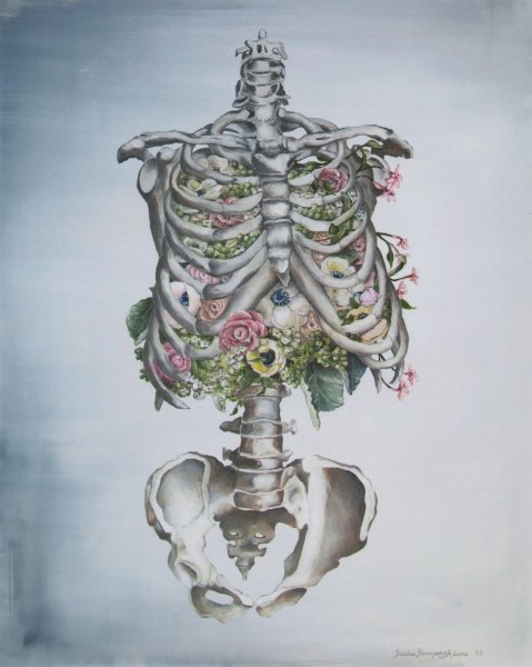 Скелет с цветами