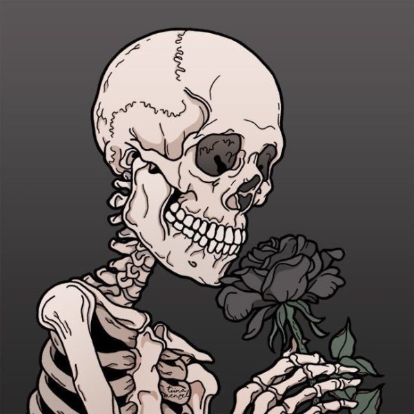 Скелет с цветами