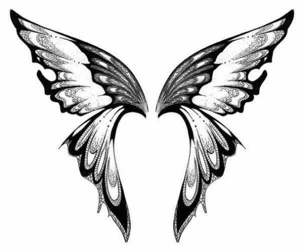 Эскиз тату девушка с крыльями
