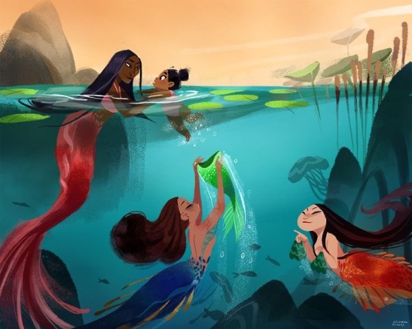 Русалка с красивым хвостом арт