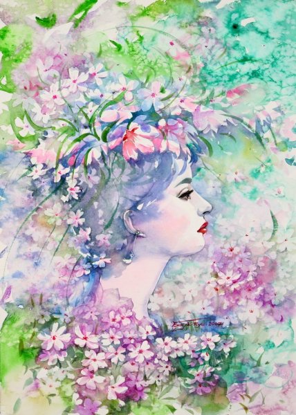 Нарисованная девушка осень белые волосы