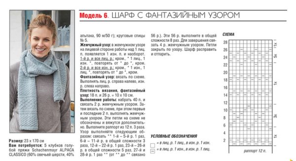 Женский шарф спицами из толстой пряжи схемы