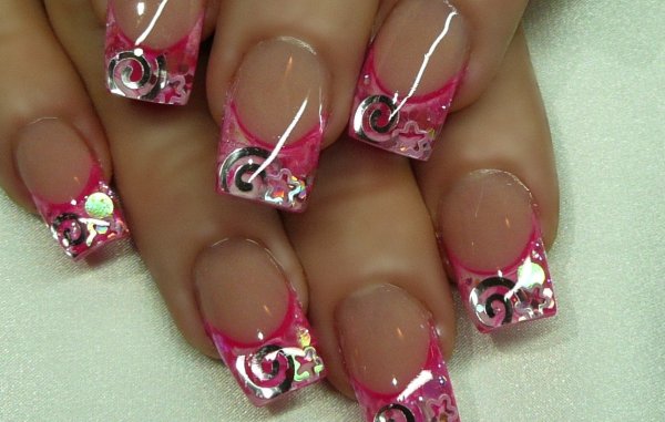 Синие ногти с белым френчем