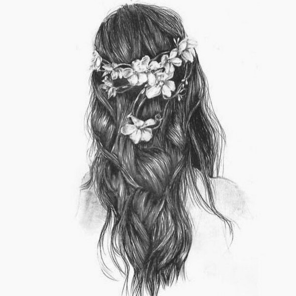 Девушка с цветами в волосах эскиз