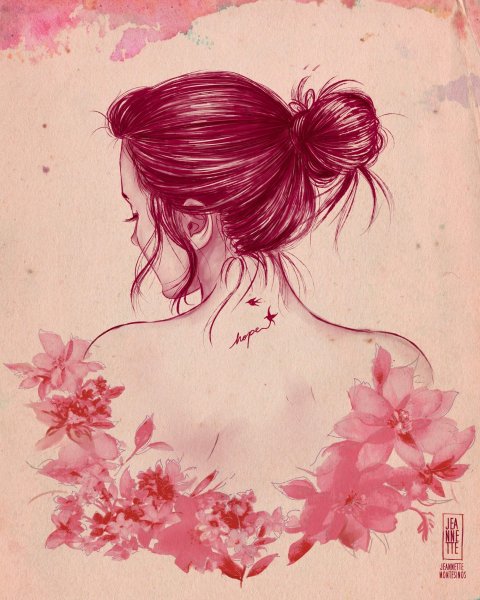 Девушка с цветами мультяшная