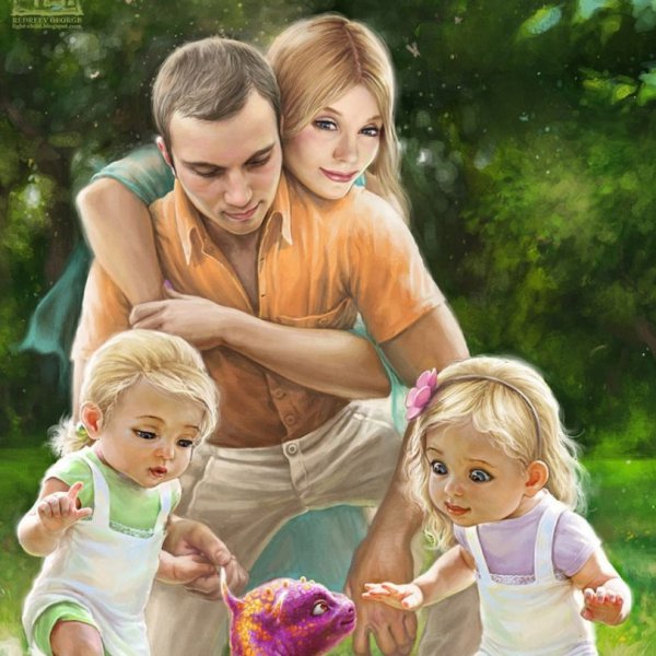 Семья акварель