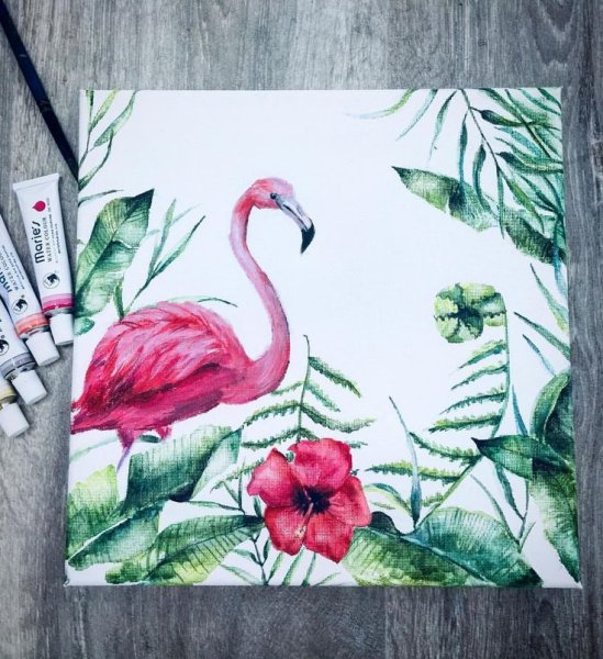 Фламинго акварелью