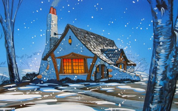 Зимняя деревня мультяшная