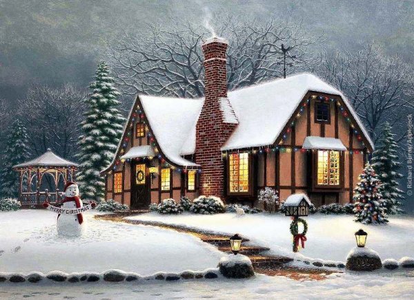Новогодние пейзажи для декупажа