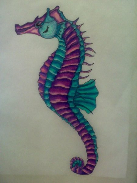 Акварельная тату морской конек