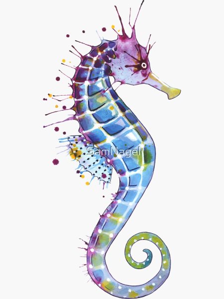 Морской конек цветными карандашами