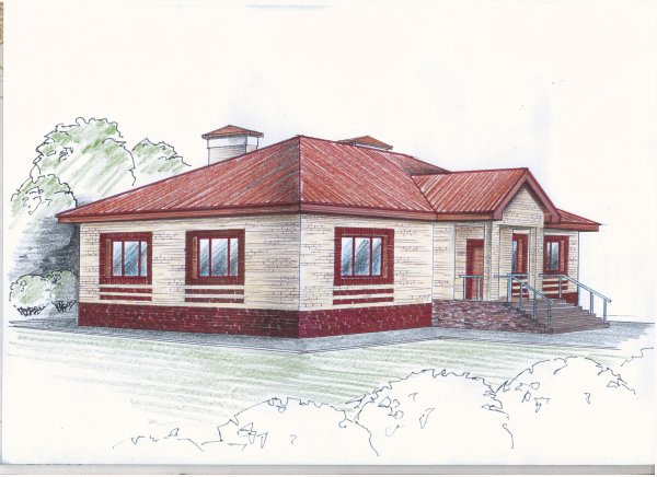 Одноэтажный дом карандашом