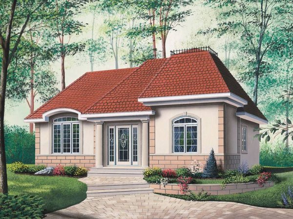 Одноэтажный дом с круглым окном