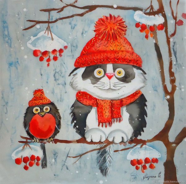 Пейзаж со снегирями