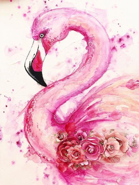 Розовый Фламинго акварель