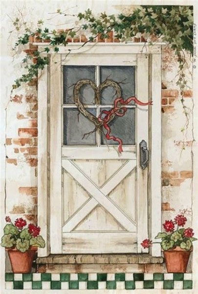 Старая дверь акварель