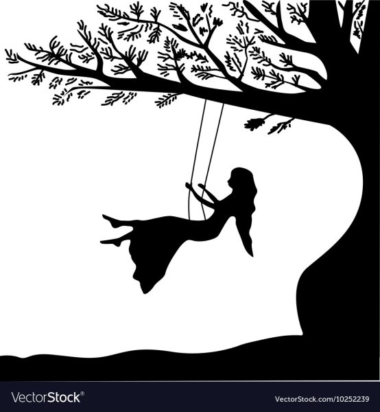 Дерево с качелями силуэт