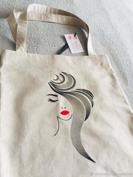 Сумка шоппер с машинной вышивкой